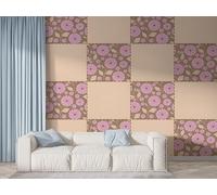 Floral Patchwork Wall Mural, Self-Adhesive Peel & Stick Wallpaper, Geometric Watercolor Flower Design Photo Wallpaper for Living Room & Bedroom (100x70 cm), F-934