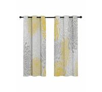 Floral Pattern Blackout Curtains for Bedroom Living Room, Outline White Yellow Chrysanthemum Graphic 45 In Long Thermal Insulated Room Darkening Drapes Grommet Window Treatments, 42 x 45 In