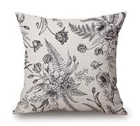Floral Pattern Bouquets of Spring Flowers Black and White Cotton Linen Square Throw Waist Pillow Case Decorative Cushion Cover Pillowcase Sofa 18"x 18"