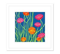 Floral Pattern Bright Bold Poppy Poppies Flowers Blue Yellow Pink Painting Square Wooden Framed Wall Art Print Picture 8X8 Inch Artery8 White One Size