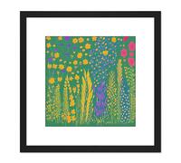 Floral Pattern Bright Bold Poppy Poppies Flowers Blue Yellow Pink Painting Square Wooden Framed Wall Art Print Picture 8X8 Inch Artery8 Black One Size