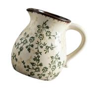 Floral Pattern Ceramic Utensil Crock for Spoons Kitchen Organisation | Porcelain Construction, Green Vine Motif, Vintage Brown Trim, Quick Access beside Meal Prep Stations and Dining Areas