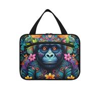 Floral Pattern Chimpanzee Hanging Travel Toiletry Cosmetic Makeup Bag Large Capacity Foldable Storage Wash Bags for Women Girls Bathroom