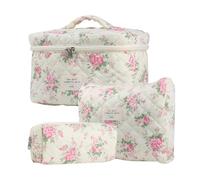 Floral Pattern Cosmetic Bag - Makeup Bag Set, Skin Care Bag 3 Pieces | Cotton Organizer for Toiletries, Floral Pattern Aesthetic for Travel, b, Please refer to the description, Please refer to
