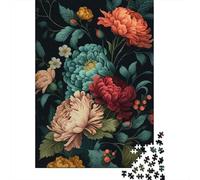 Floral Pattern Dark 1000 Piece Eco-Friendly Jigsaw Puzzle Adult Hobbyists Portable Mind Decompression Entertainment 38x26cm/1000pcs