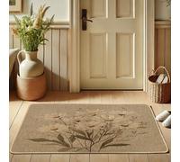 Floral Pattern Door Mat, Beige Flower Accents Doormat for Indoor & Outdoor Entryway Decor, Rubber Waterproof Non-Slip Dust Absorbent Front Mat, Easy Clean 29x17 Inch