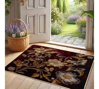 Floral Pattern Door Mat, Burgundy Flower and Butterfly Doormat for Outdoor & Indoor Use, Elegant Home Decor, Non-Slip Waterproof Absorbent Front Mat, Easy to Clean 29x17 Inch