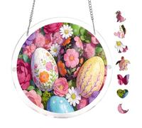 Floral Pattern Easter Egg Garden 7.8x7.8Inch Round Acrylic Hanging Puzzle | Creative Home Accent with Visual Appeal