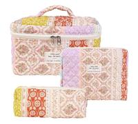 Floral Pattern Makeup Bag Set 3 Counts Large Capacity Travel Cosmetic Bags Zipper Versatile Make-up Organizer Pouches Cosmetic Bags(Color10)