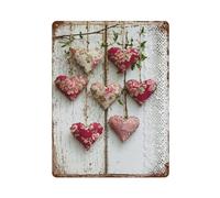 Floral Pattern On Fabric Hearts Metal Tin Sign Plaque