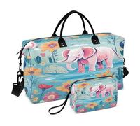 Floral Pattern Pink Elephant Travel Duffel Bags Gym Bag Weekender Handbag with Toiletry Bag for Women Girls Men