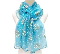 Floral Pattern Polyester Scarf for Women Extended Length for Creative Draping Styling as Shawl or Wrap for Modern Looks (Blue)