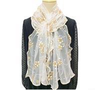 Floral Pattern Polyester Scarf for Women Extended Length for Creative Draping Styling as Shawl or Wrap for Modern Looks (White)
