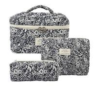 Floral Pattern Quilted Makeup Bag Set 3 Counts Travel Cosmetic Bags, Portable Zipper Makeup Organizer Pouches for Cosmetics(Color4)