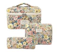 Floral Pattern Quilted Makeup Bag Set 3 Counts Travel Cosmetic Bags, Portable Zipper Makeup Organizer Pouches for Cosmetics(Color5)