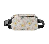 Floral Pattern Red Roses Waterproof Waist Pack Crossbody Bag with Adjustable Strap for Cycling Hiking Gym, Cute Bunny Rabbit Duckling Spring Bloomy Happy Easter, One Size