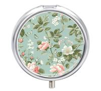 Floral Pattern Style Pill Box - 3 Compartment Travel Pill Organizer with Small Mirror, Portable Pillcase for Pocket & Purse, Cute Round Medicine Case, Weekly Medicine Container