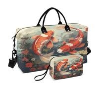 Floral Pattern Swimming Fish Travel Duffel Bags Gym Bag Weekender Handbag with Toiletry Bag for Women Girls Men