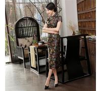 Floral Patterned Satin Qipao Dress Designed for Women Seeking Style and Comfort at Home or During Social Events (XXL Black)