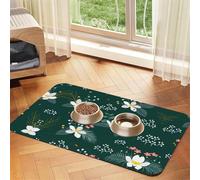 Floral Patternprint Pet Absorbent Leather Tablecloth,Wipe Clean Quick Dry,Food Mat For Small Animals