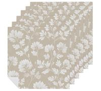 Floral Patterns in Beige And White Cloth Napkins Set of 6, Square Premium Reusable Washable Polyester Table Linen Napkin for Dinner Party
