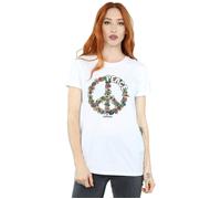 Floral Peace Cotton Boyfriend T-Shirt Woodstock White XXL
