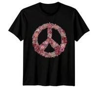 Floral Peace Sign Symbol Mens T-Shirt Womens Tee Graphic Unisex Apparel Hippie Aesthetic 2XL Black