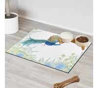 Floral Peacock In Flight Pet Feeding Mat for Cat Dog Water Bowl Food Mats Peacock Pet Feeding Mats Absorbent Nti-Slip Contain Spills Protects Floors Placemat 40.6 x 60.9 cm