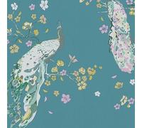 Floral Peacock Wallpaper Textured Paste The Wall Vinyl Teal Pink White Silver