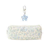 Floral Pencil Case,1 Piece Flower Pencil Case and 1 Piece Flower Keychain,School Supplies,Cute Penc/il C/ase,Girls P/encil C/as/e,Small Makeup Bag,Makeup Brush Bag,Blue Flowers and Blue Keychain