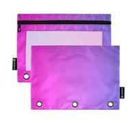 Floral Pencil Pouch 3 Ring Binder Vivid Pink Blue Gradient Zipper Binder Pencils Bags School Clear Binders Pockets Floral 9.8" x 7.1", 2 Packs