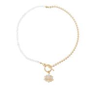 Floral Pendant Necklace Adorned with Triangular Crystals and Stones in Sturdy Alloy for Her Gift Worthy Floral and Stone Necklace