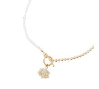 Floral Pendant Necklace Adorned with Triangular Crystals and Stones in Sturdy Alloy for Her Gift Worthy Floral and Stone Necklace