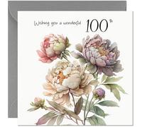 Floral Peonies 100th Birthday Card Female - Elegant Beautiful Peony Flowers Floral Birthday Card for 100 Year old nan gran hundredth hundred