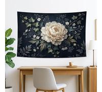 Floral Peony Black Tapestry, Elegant Botanical Wall Hanging, Vintage Decor for Living Room, Bedroom, Aesthetic Tapestries for Home 60x50 Inch