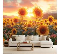 Floral Photo Wallpaper 3D Effect Sunflower Wall Murals for Bedrooms Flower Plants Wallpaper Mural for Boys Bedroom Non-Woven 150x105cm Modern Sofa TV Background Home Decor