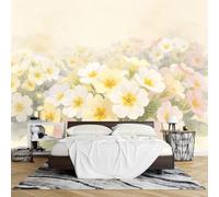 Floral Photo Wallpaper Non-Woven 600 x 400 cm Watercolour Primrose Flower Wallpaper Wall Mural for Living Room Bedroom Hallway Feature Wall Home Decor Sofa Background