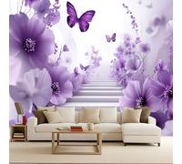 Floral Photo Wallpaper Non-Woven, Purple Flowers Wall Mural, Decorative Wall Art Modern Photomurals Giant Backdrop Poster Tapete 3D Bedroom Living Room Kids Room Restyling 400X280cm