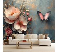 Floral Photo Wallpaper Non-Woven, Retro Light Pink Blossoms Wall Mural, Decorative Wall Art Modern Photomurals Giant Backdrop Poster Tapete 3D Bedroom Living Room Kids Room Restyling 400X280cm