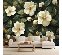 Floral Photo Wallpaper Non-Woven, White Flowers Wall Mural, Decorative Wall Art Modern Photomurals Giant Backdrop Poster Tapete 3D Bedroom Living Room Kids Room Restyling 400X280cm