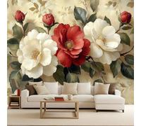 Floral Photo Wallpaper Non-Woven, White Flowers Wall Mural, Decorative Wall Art Modern Photomurals Giant Backdrop Poster Tapete 3D Bedroom Living Room Kids Room Restyling 400X280cm