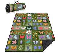Floral Picnic Blankets Waterproof Foldable, 60″X80″ Packable Picnic Mat Butterfly Outdoor Blanket for Grass, Large Beach Blanket Sandproof Picnic Accessories for Camping Music Festival Park Lawn Party