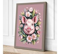 Floral Pig Portrait Boho Canvas Wall Art Print 24x16 Inch (61 x 41 cm)