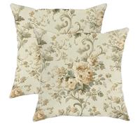 Floral Pillow Covers Set of 2, Beige Rose Flower Decorative Throw Pillows Cases, Vintage Cottage Style Home Sofa Bed Couch Decor 16x16 Inch