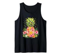 Floral Pineapple Flowers Aloha Hawaii Vintage Hawaiian Art Tank Top