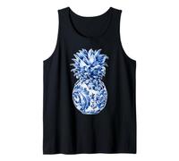 Floral Pineapple with Flowers Chinoiserie Blue Toile Art Tank Top