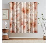 Floral Pink Blackout Curtains for Bedroom, 75x166 cm, 2 Pieces - Watercolor Design with Grommets, Elegant Window Drapes for Home, FY164