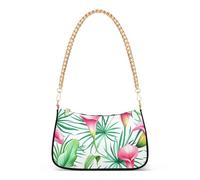 Floral Pink Calla Lilies Green Palm Prints Shoulder Purses for Women Evening Clutch Purse Chain Strap Zipper Purse Clutch
