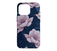 Floral Pink Roses Flower Blossoms Blue Leaves Pattern Case for iPhone 16 Pro