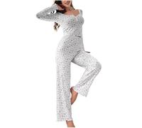 Floral Pjs Sets for Women Soft 2 Pieces Pyjamas Set Long Sleeve Button V Neck Cropped Tops and Pants Sleepwear Flower Print Pyjamas Set Comfty Pajamas Cotton Classic Pj Set Ladies Clearance